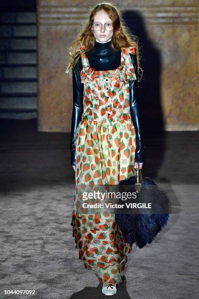Model walks the runway at the Gucci Ready to Wear fashion show during Paris Fashion Week Spring/Summer 2019 on September 24, 2018 in Paris, France.