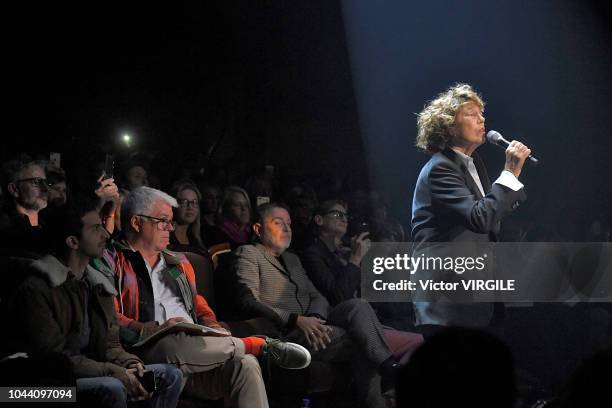 Jane Birkin sings at the Gucci Ready to Wear fashion show during Paris Fashion Week Spring/Summer 2019 on September 24, 2018 in Paris, France.