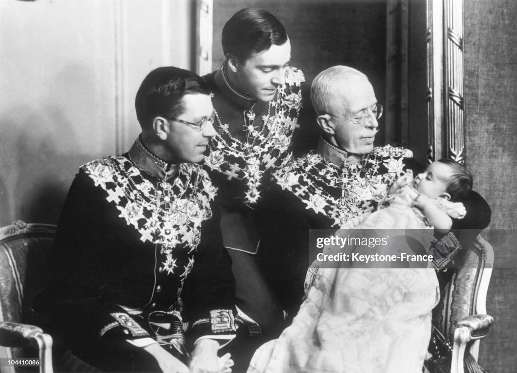 King Gustav V Of Sweden With His Grand Granddaughter, Princess Margaretha In His Arm