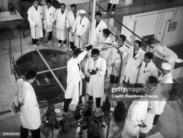 Team of scientists inspecting Iraq's first nuclear reactor in Baghdad. It is a small IRT-5000 reactor supplied by the Soviets and functioning since...