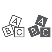 Alphabet cubes line and glyph icon, abc and toy, block sign, vector graphics, a linear pattern on a white background.