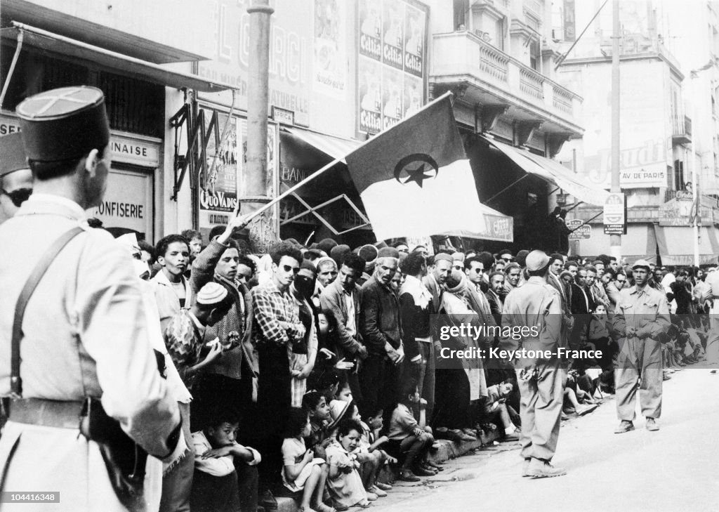 Political Demonstration With The Algerian Flag Tunisia 1956
