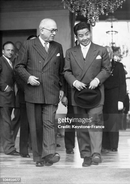 The French President Vincent Auriol was visited by Cambodia's King Norodom Sihanouk at the Elysee Palace in Paris in 1952.