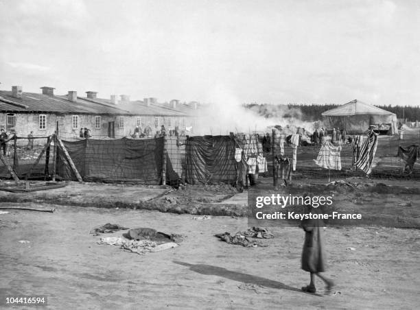 The barracks of the Bergen-Belsen concentration camp in Germany in 1944.