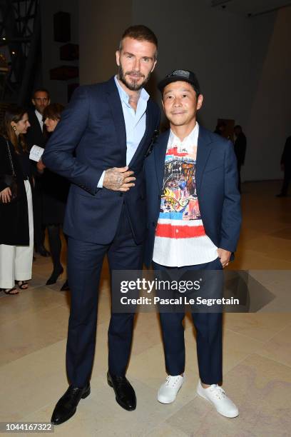 David Beckham and Yusaku Maezawa attend the Opening Of The New Exhibitions Jean-Michel Basquiat And Egon Schiele At The Fondation Louis Vuitton at...