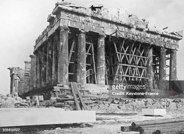 Restoration of the highest Doric temple on the Acropolis of Athens, the Parthenon, began between 1920 and 1930 thanks to financial American...