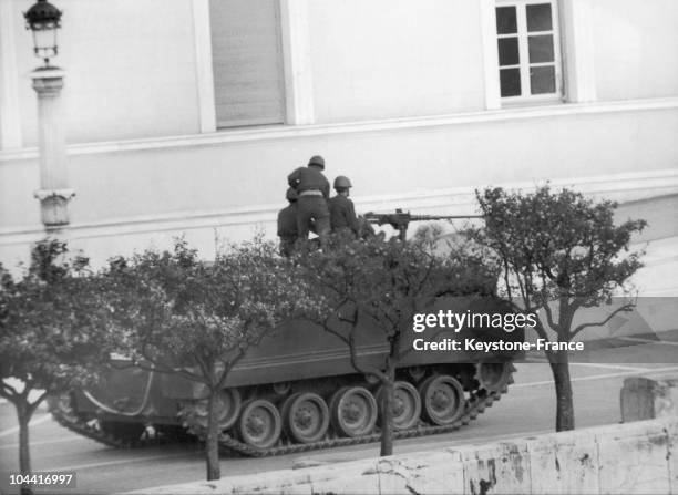 Tank patrolling the streets of Athens after the military coup d'etat by Colonel George PAPADOPOULOS on April 28, 1967.
