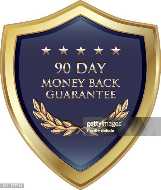 ninety day money back guarantee luxury gold shield - reliable stock illustrations