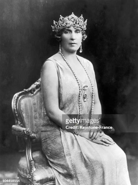 Portrait taken between 1906 and 1920 of the Queen VICTORIA EUGENIA OF BATTENBERG , youngest daughter of Queen VICTORIA of England, wife of King...