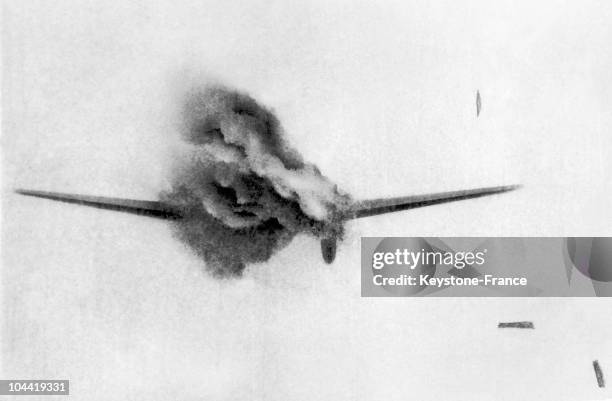 The Battle Of Britain In 1940 : Hit German Heinkel Plane.