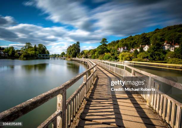 walkway at marsh lock weir on the river thames in henley on thames - henley stock pictures, royalty-free photos & images