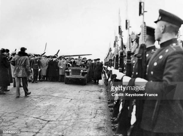 Franklin Delano Roosevelt, In A Jeep With Winston Churchill And Molotov, Pictured Arriving In The Town Of Livadia, 3Km South Of Yalta, To Attend The...