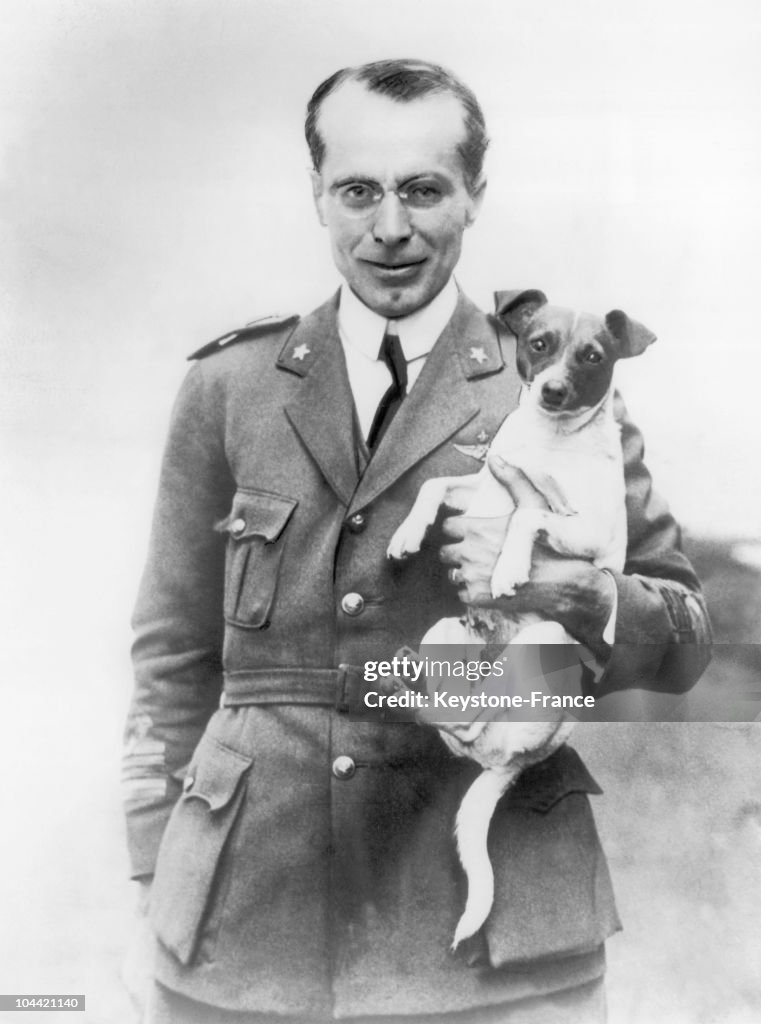The Explorer Nobile With His Mascot Terrier Around 1928