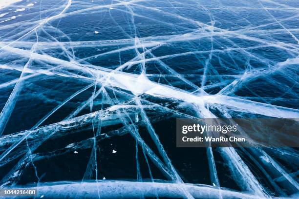 texture of ice of baikal lake in siberia with ice crack - data lake stock pictures, royalty-free photos & images