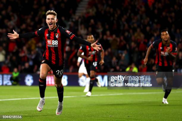 David Brooks of AFC Bournemouth celebrates with his team after he scores his sides first goal during the Premier League match between AFC Bournemouth...