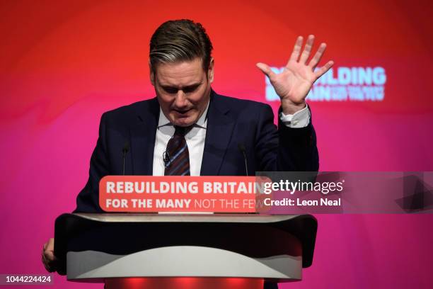 Shadow Secretary of State for Brexit Keir Starmer addresses delegates in the Exhibition Centre Liverpool, during day three of the annual Labour Party...