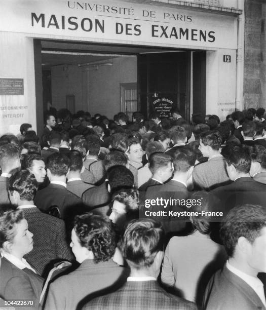 In The Morning Of June 6 Young Boys And Girls Outside The Maison Des Examens In Paris, In Rue De L'Abbee-De-L'Epee, For Their First Baccalaureat Exam...