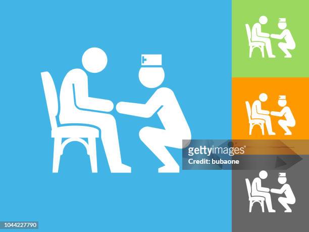 patient and male nurse flat icon on blue background - male nurse stock illustrations