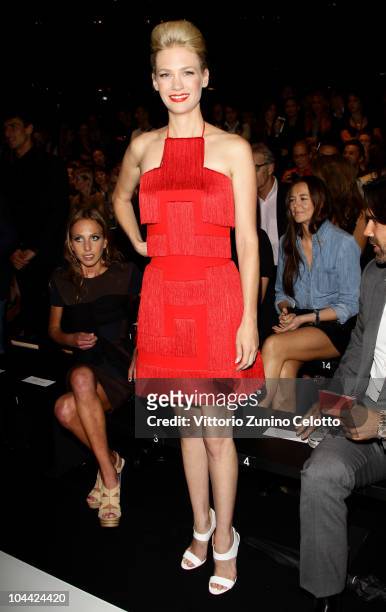 Actress January Jones attends the Versace Spring/Summer 2011 Womenswear show during Milan Fashion Week on September 24, 2010 in Milan, Italy.