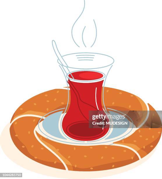 turkish bagel and tea - turkish bagel stock illustrations