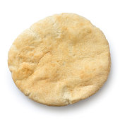 Plain pita bread isolated on white from above.