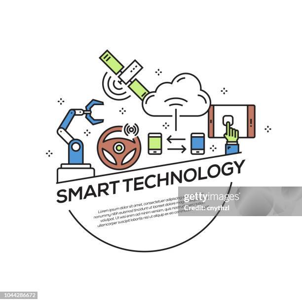 smart technology concept flat line icons - e learning logo stock illustrations