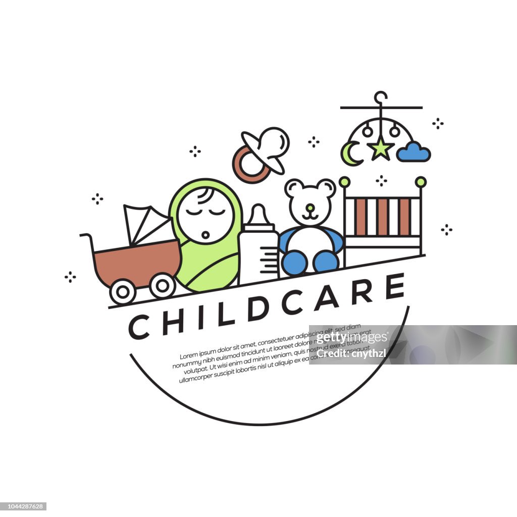Childcare Concept Flat Line Icons