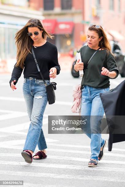 Lea Michele and Edith Sarfati are seen in NoHo on October 1, 2018 in New York City.