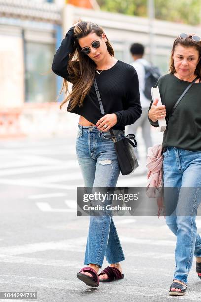 Lea Michele and Edith Sarfati are seen in NoHo on October 1, 2018 in New York City.