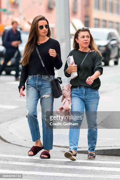 Lea Michele and Edith Sarfati are seen in NoHo on October 1, 2018 in New York City.