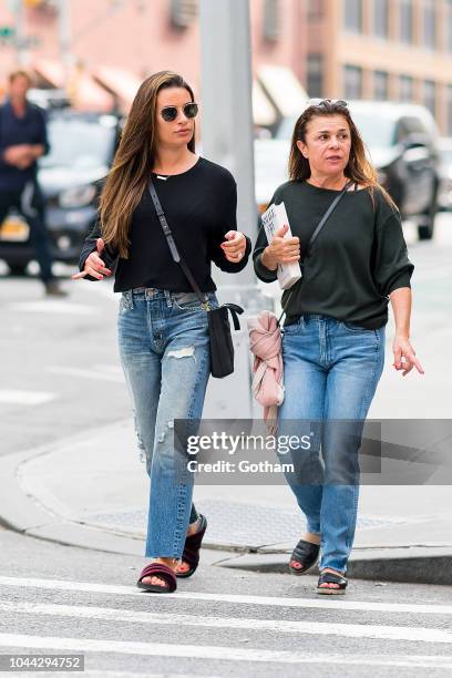 Lea Michele and Edith Sarfati are seen in NoHo on October 1, 2018 in New York City.