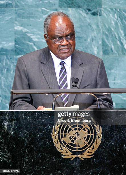 Hifikepunye Pohamba, president of Namibia, speaks during the 65th annual United Nations General Assembly at the UN in New York, U.S., on Friday,...