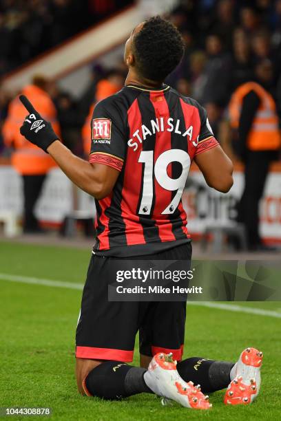 Junior Stanislas of AFC Bournemouth celebrates after he scores his sides second goal from the penalty spot during the Premier League match between...