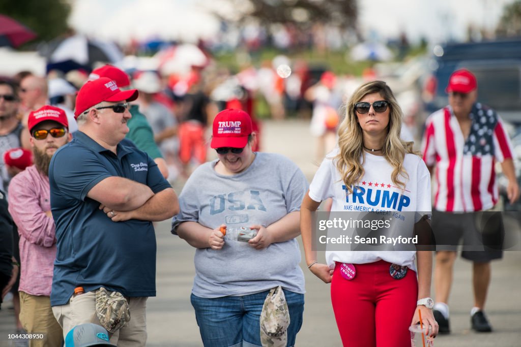 Maga Rally Line Supporters of President Donald Trump wait in line before a campaign ...