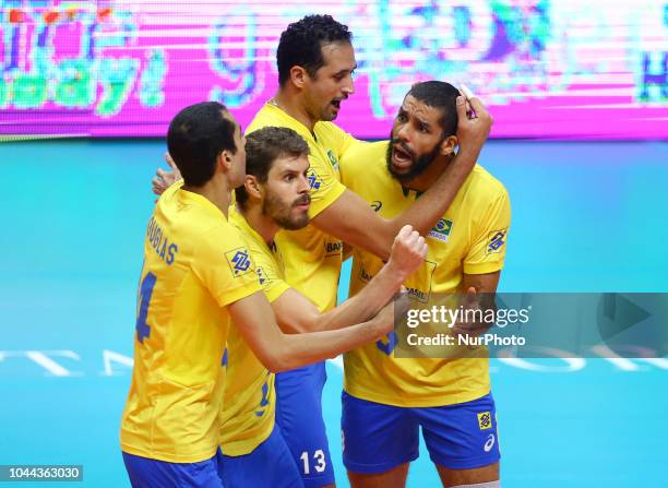 Poland v Brazil - FIVP Men's World Championship Final Douglas Souza, Bruno Mossa Rezende, Mauricio Souza and Wallace De Souza of Brazil at Pala...