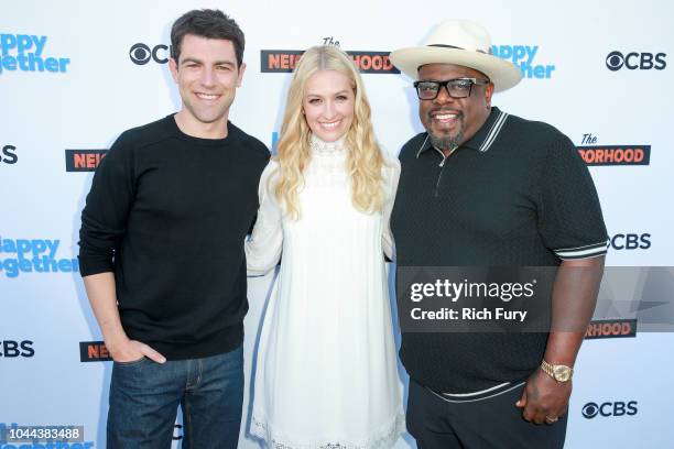 Max Greenfield, Beth Behrs and Cedric The Entertainer attend the CBS Social Happy Hour Viewing Party for "The Neighborhood" And "Happy Together" at...
