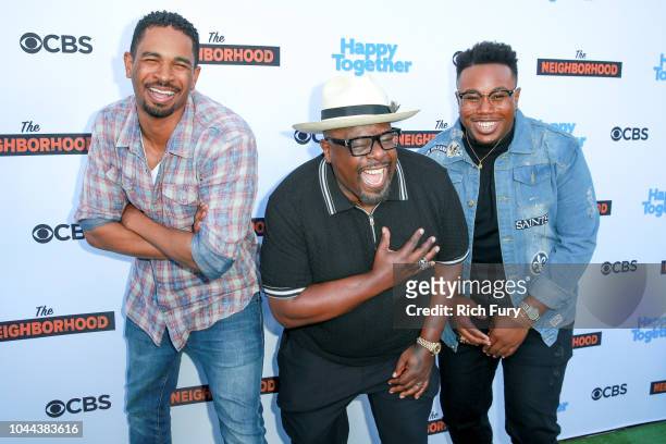 Damon Wayans Jr., Cedric The Entertainer and Marcel Spears attend the CBS Social Happy Hour Viewing Party for "The Neighborhood" And "Happy Together"...
