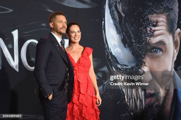 Tom Hardy and Chairman of Sony Pictures Entertainment Thomas Kelly Marcel attend the premiere of Columbia Pictures' 'Venom' at Regency Village...