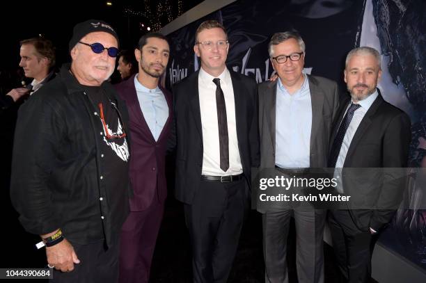 Avi Arad, Riz Ahmed, Ruben Fleischer, Chairman/CEO of Sony Pictures Entertainment Tony Vinciquerra, and Matt Tolmach attend the premiere of Columbia...