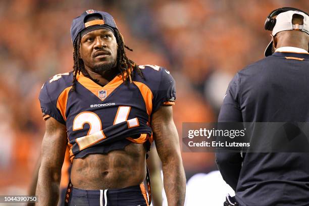 Adam Jones of the Denver Broncos while trailing 27-23 during the fourth quarter of the game against the Kansas City Chiefs. The Denver Broncos hosted...