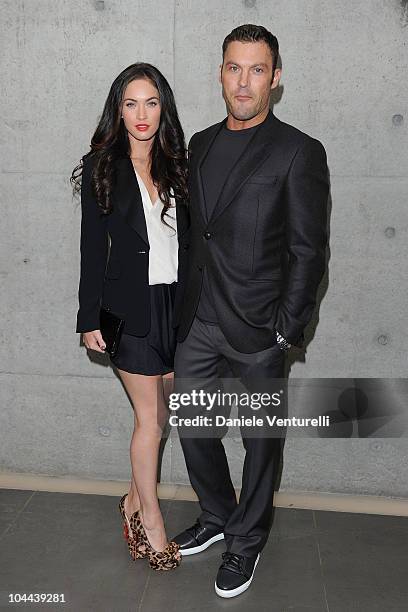 Megan Fox and Brian Austin Green attend the Emporio Armani Spring/Summer 2011 fashion show during Milan Fashion Week Womenswear on September 25, 2010...