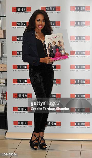 Jade Ewen of Sugababes launches debut fragarances 'Tease, Tempt and Touch' at Westfield on September 25, 2010 in London, England.