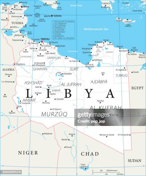 karte von libyen - vektor - niger river stock-grafiken, -clipart, -cartoons und -symbole