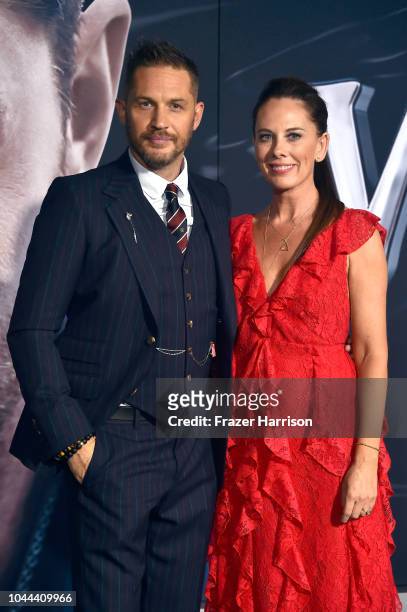 Tom Hardy and Chairman of Sony Pictures Entertainment Thomas Kelly Marcel attend the premiere of Columbia Pictures' 'Venom' at Regency Village...