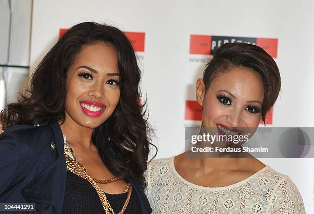 Jade Ewen and Amelle Berrabah of Sugababes launch debut fragarances 'Tease, Tempt and Touch' at Westfield on September 25, 2010 in London, England.