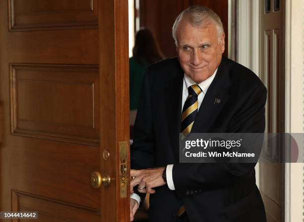 Sen Jon Kyl departs the weekly Republican policy luncheon on September 25, 2018 in Washington, DC. Following the luncheon, Senate Majority Leader...