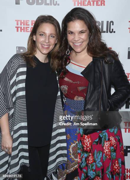 Actresses Jessie Mueller and Lindsay Mendez attend the "Girl From The North Country" opening night at The Public Theater on October 1, 2018 in New...