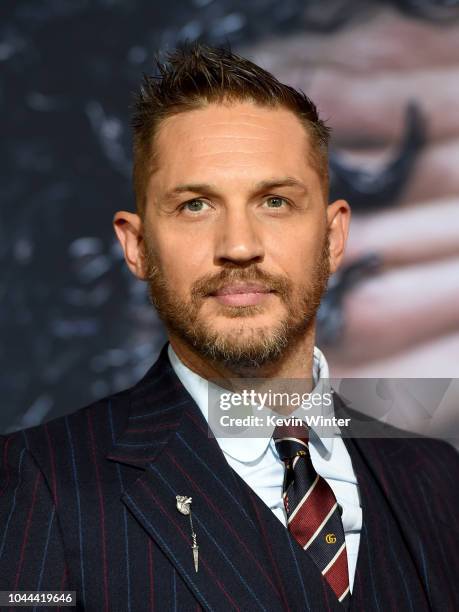 Tom Hardy arrives at the premiere of Columbia Pictures' "Venom" at the Village Theatre on October 1, 2018 in Los Angeles, California.