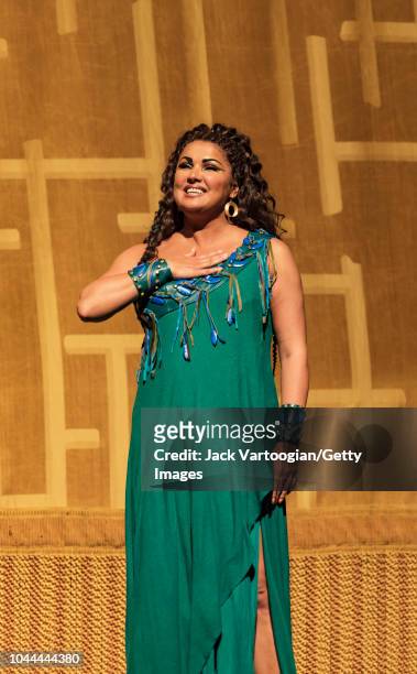 Russian soprano Anna Netrebko takes a bow after her performance at the final dress rehearsal prior to the season revival of the Metropolitan...