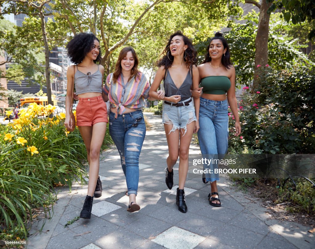 Young females hanging out in city